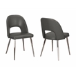 Mia Dark Gray Faux Leather Dining Chairs w Chrome Metal Tapered Legs Set of 2