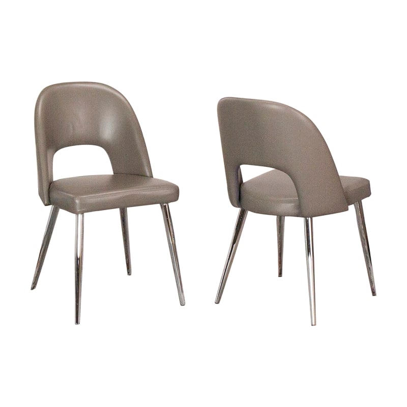 Mia Mushroom Taupe Faux Leather Dining Chairs w Chrome Tapered Legs Set of 2
