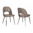 Mia Mushroom Taupe Faux Leather Dining Chairs w Chrome Tapered Legs Set of 2