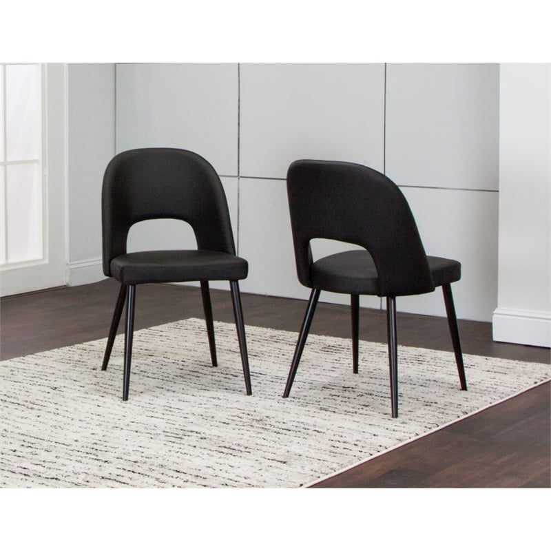 Portia Black Faux Leather Dining Chairs w Powder-Coated Metal Legs Set of 2