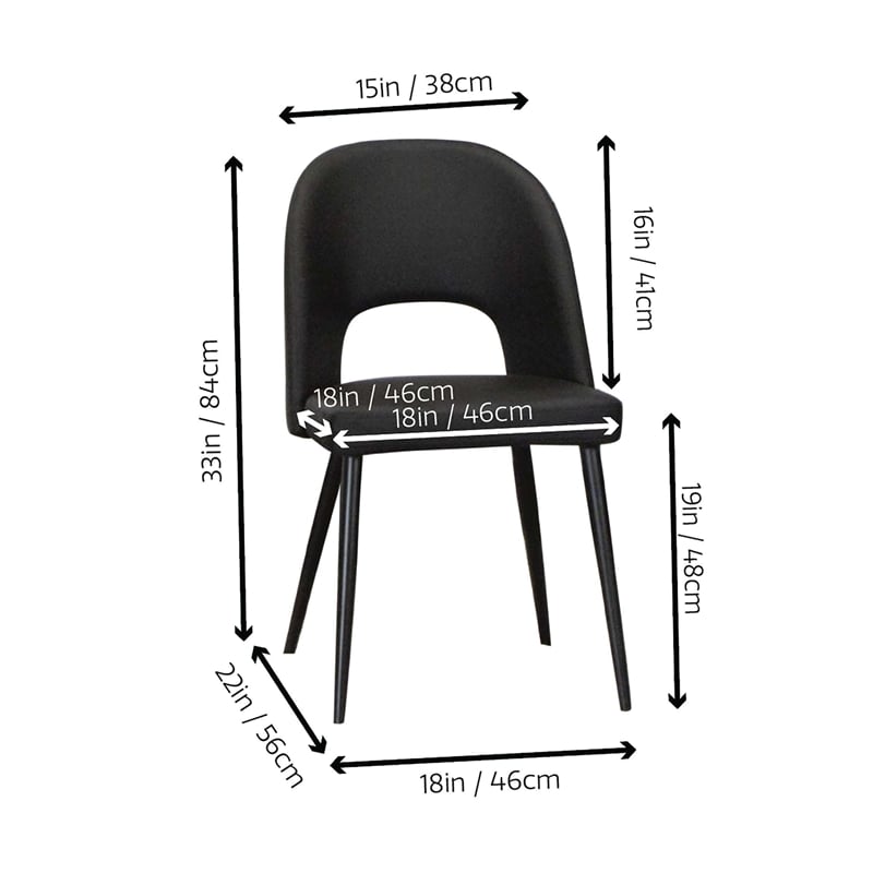 Portia Black Faux Leather Dining Chairs w Powder-Coated Metal Legs Set of 2