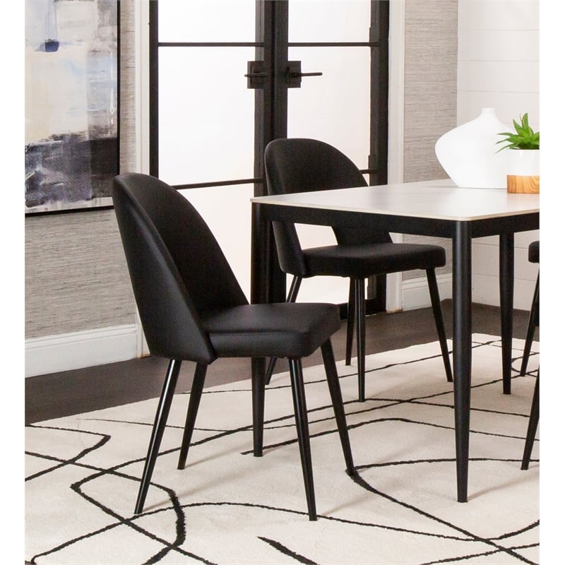 Portia Black Faux Leather Dining Chairs w Powder-Coated Metal Legs Set of 2