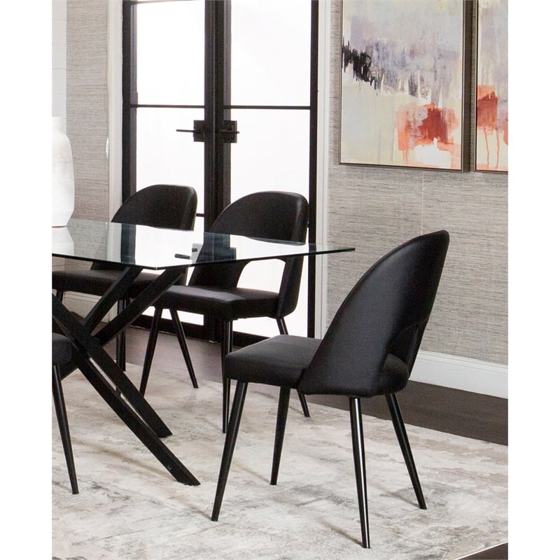 Portia Black Faux Leather Dining Chairs w Powder-Coated Metal Legs Set of 2
