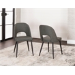 Portia Dark Gray Faux Leather Dining Chairs w Black Metal Tapered Legs Set of 2
