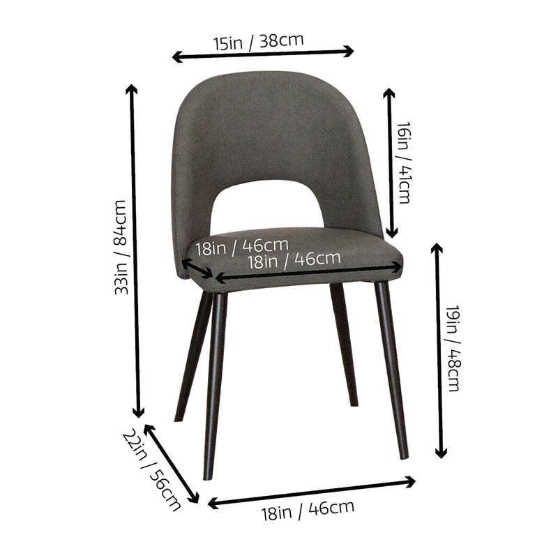 Portia Dark Gray Faux Leather Dining Chairs w Black Metal Tapered Legs Set of 2