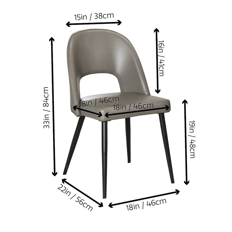 Portia Mushroom Gray Faux Leather Dining Chairs w Black Metal Legs Set of 2