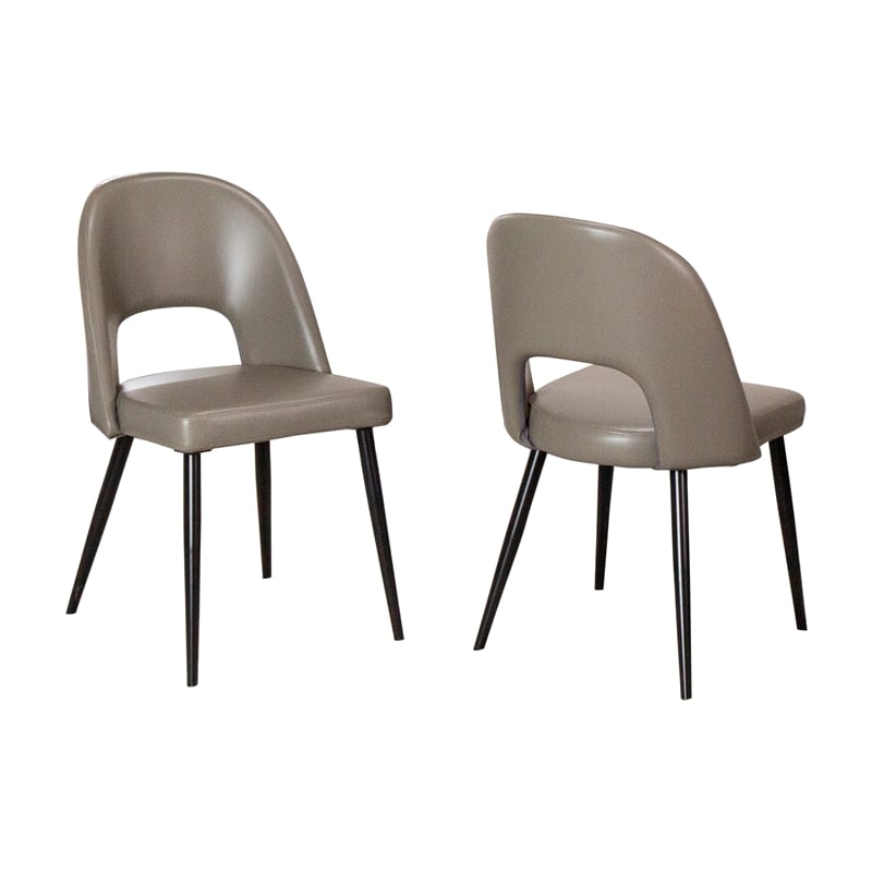 Portia Mushroom Gray Faux Leather Dining Chairs w Black Metal Legs Set of 2