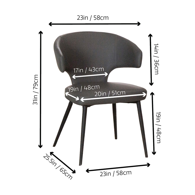 Corin Dark Gray Faux Leather Dining Chairs w Black Powder-Coated Legs Set of 2