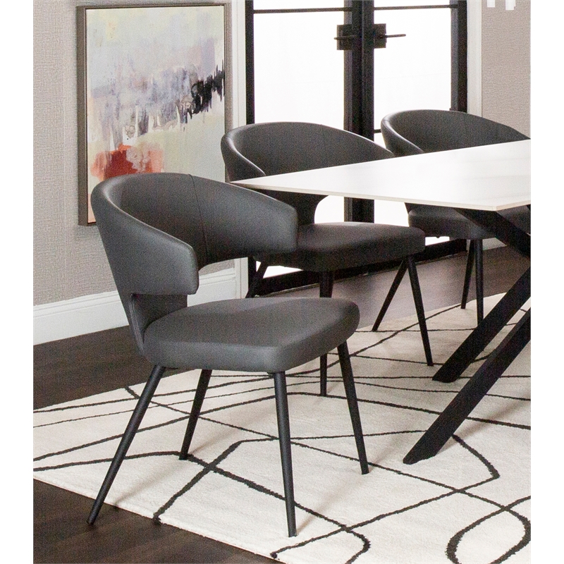 Corin Dark Gray Faux Leather Dining Chairs w Black Powder-Coated Legs Set of 2