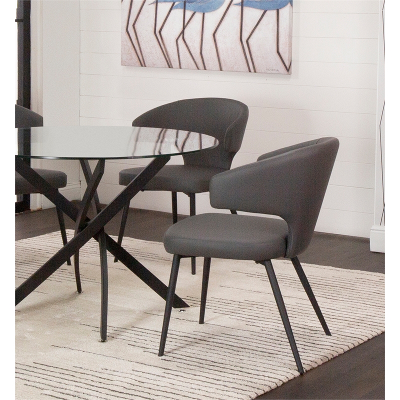 Corin Dark Gray Faux Leather Dining Chairs w Black Powder-Coated Legs Set of 2