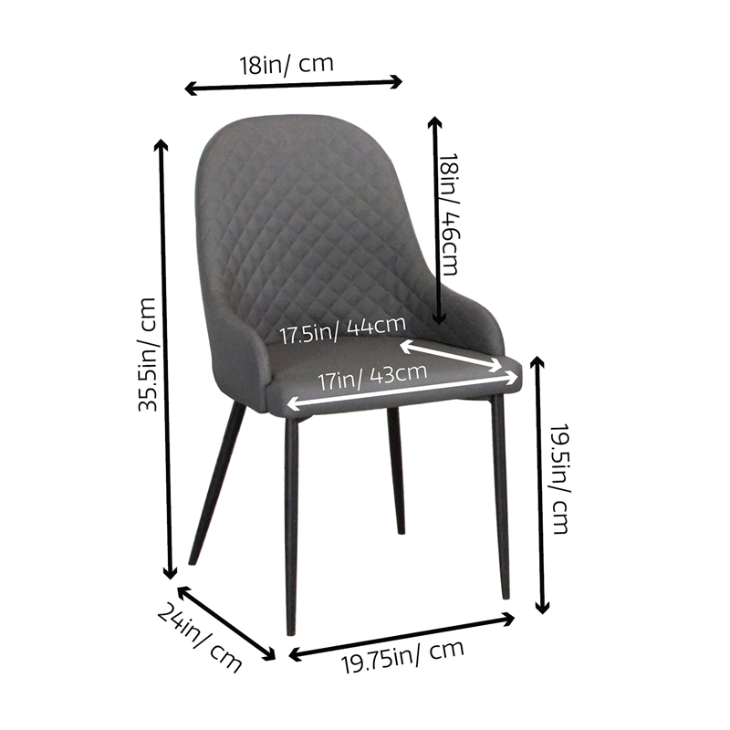Tia Charcoal Gray Faux Leather Dining Chairs w Black Metal Legs Set of 2