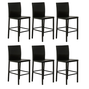 Juno 24&quot Counter Height Black Faux Leather Barstools w Metal Legs Set of 6