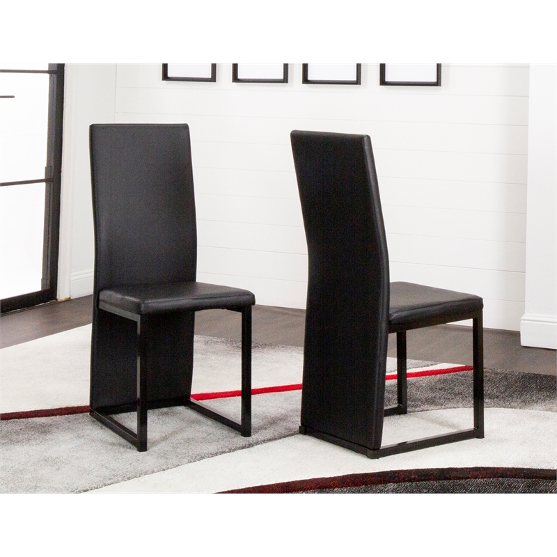 Cosmic Black Faux Leather Full Back Dining Chairs with Metal Legs Set of 6