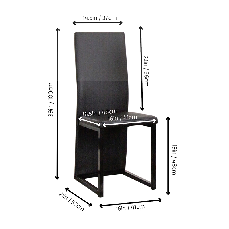 Cosmic Black Faux Leather Full Back Dining Chairs with Metal Legs Set of 6