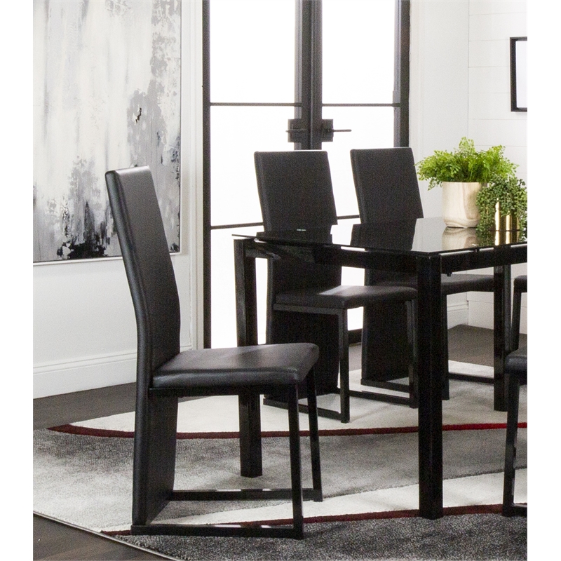 Cosmic Black Faux Leather Full Back Dining Chairs with Metal Legs Set of 6