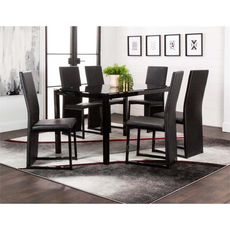 Cosmic Black Faux Leather Full Back Dining Chairs with Metal Legs Set of 6