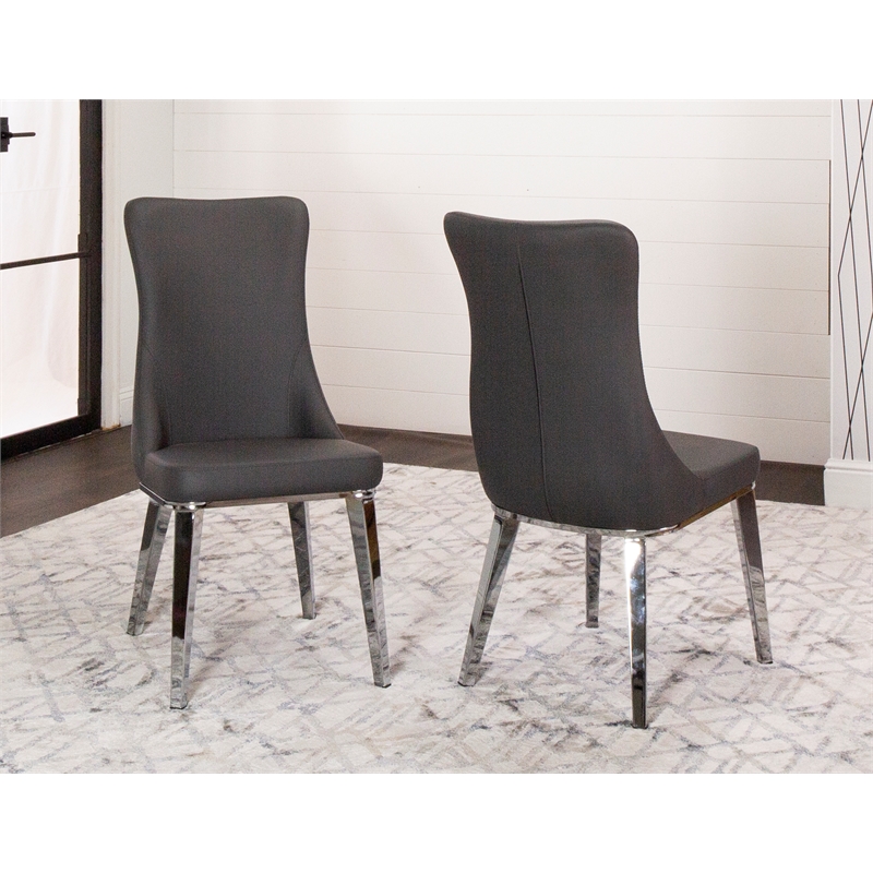 Luna Gray Faux Leather Dining Chairs w Metal Legs and High Wing Back Set of 2