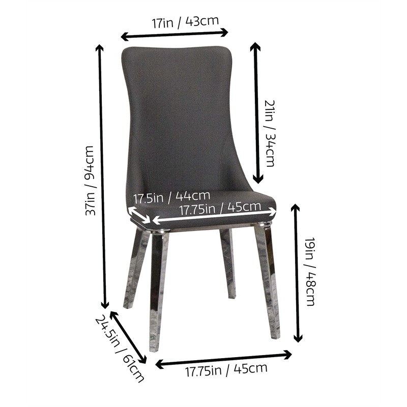 Luna Gray Faux Leather Dining Chairs w Metal Legs and High Wing Back Set of 2