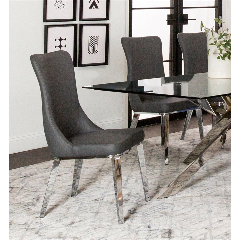 Luna Gray Faux Leather Dining Chairs w Metal Legs and High Wing Back Set of 2