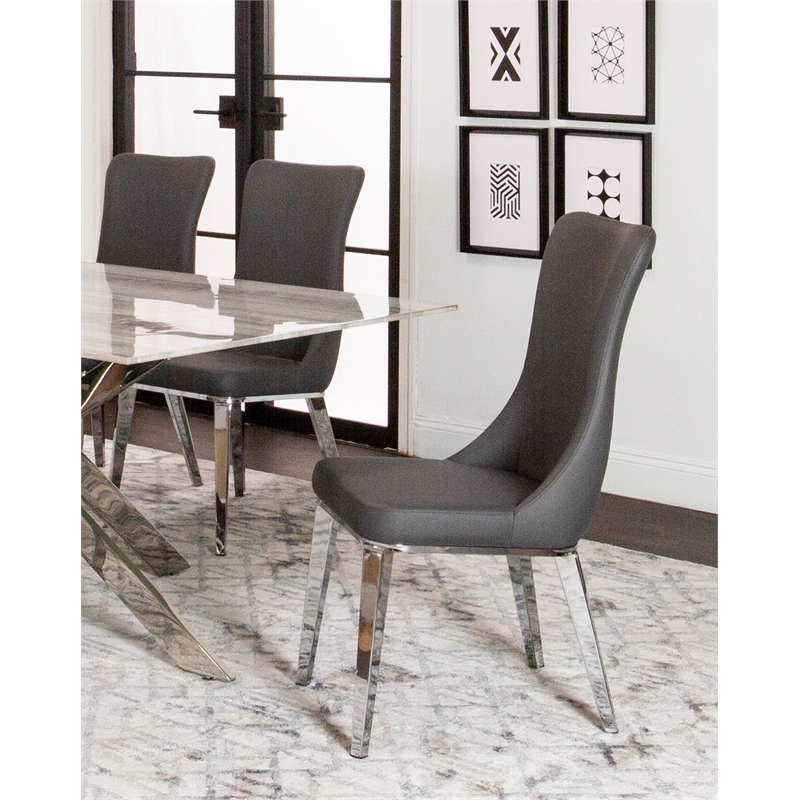 Luna Gray Faux Leather Dining Chairs w Metal Legs and High Wing Back Set of 2