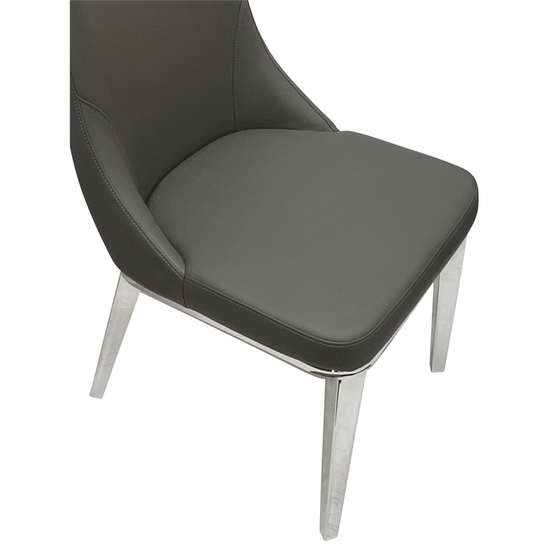 Luna Gray Faux Leather Dining Chairs w Metal Legs and High Wing Back Set of 2