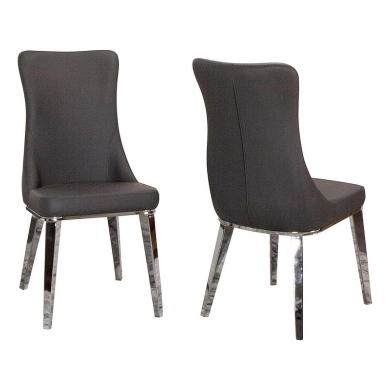 Luna Gray Faux Leather Dining Chairs w Metal Legs and High Wing Back Set of 2