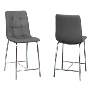 Nia 24&quot Counter Height Gray Faux Leather Barstools w Metal Legs Set of 2