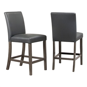 Lyons 24&quot Parsons Charcoal Gray Faux Leather Stool Set of 2 w Brown Wood Legs