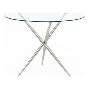 Eligant 44&quot Round Modern Glass Top Dining Table w Chrome Metal Crisscross Legs