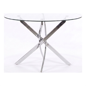 Brad 45&quot Round Tempered Clear Glass Dining Table w Geometric Chrome Metal Legs