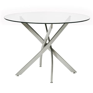 Brad 45&quot Round Tempered Clear Glass Dining Table w Geometric Chrome Metal Legs