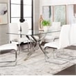 Venu Rectangle 63x35 Clear Glass Top Dining Table w Chrome Metal Geometric Legs