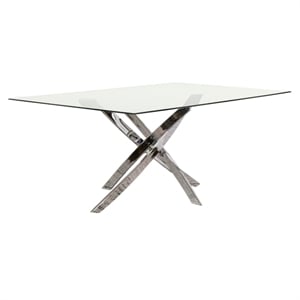 Venu Rectangle 63x35 Clear Glass Top Dining Table w Chrome Metal Geometric Legs