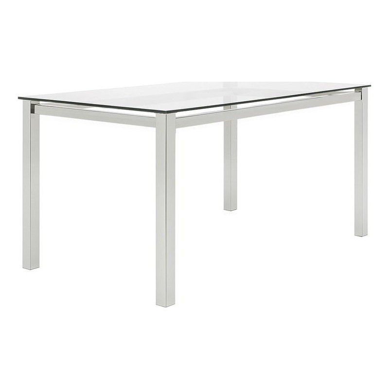 Sklar Rectangle 63x35 Tempered Glass Dining Table w Stainless Steel Metal Legs
