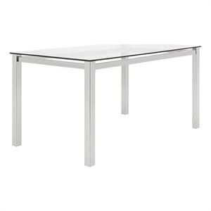 Sklar Rectangle 63x35 Tempered Glass Dining Table w Stainless Steel Metal Legs