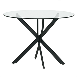 Echo 42&quot Round Tempered Glass Dining Table w Geometric Matte Black Metal Legs