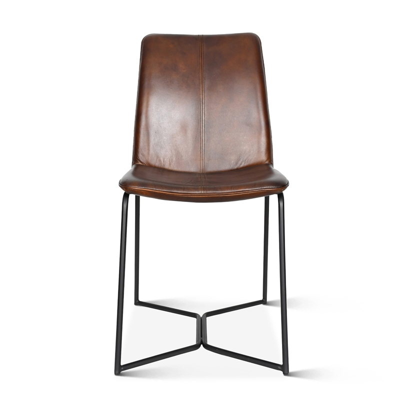 Austin Two Chestnut Brown TopGrain Buffalo Leather Dining Chairs Black Iron