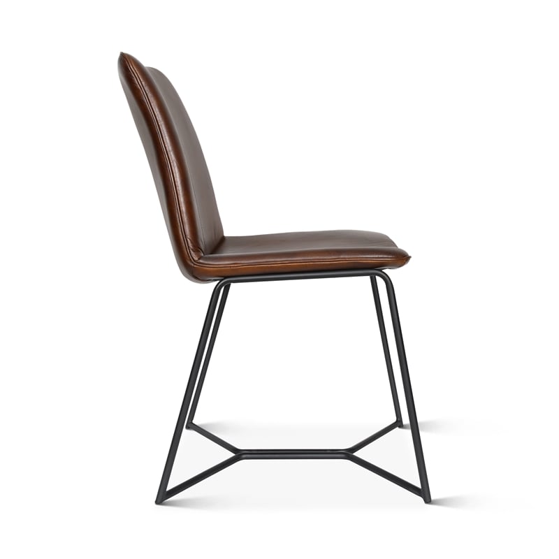 Austin Two Chestnut Brown TopGrain Buffalo Leather Dining Chairs Black Iron