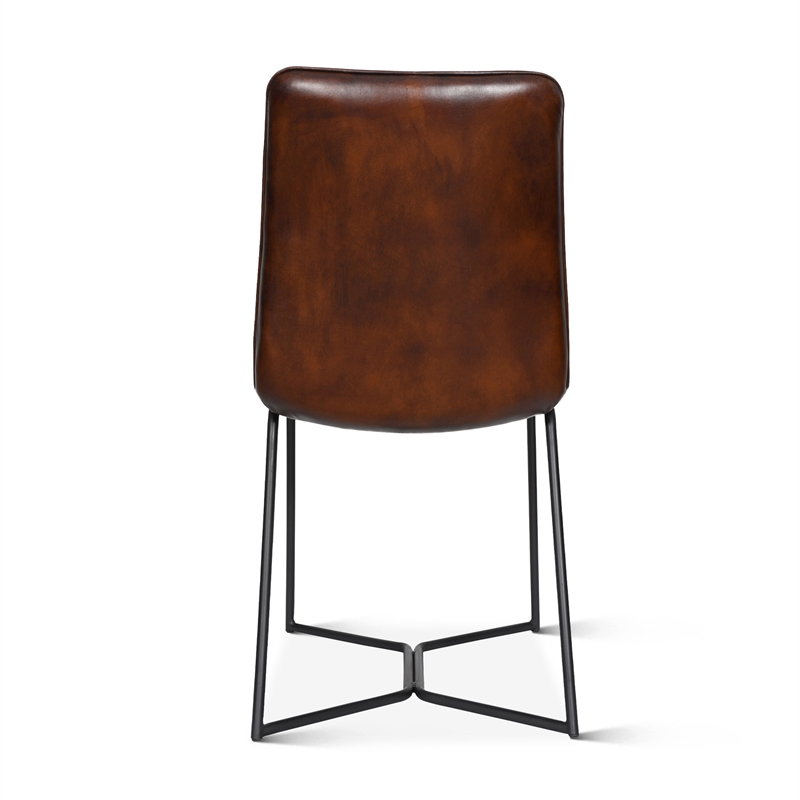 Austin Two Chestnut Brown TopGrain Buffalo Leather Dining Chairs Black Iron