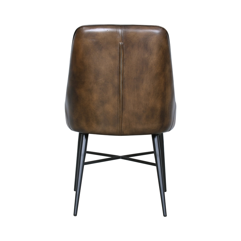 Hudson Whiskey Brown Top-Grain Buffalo Leather Dining Chair /Black Iron Leg