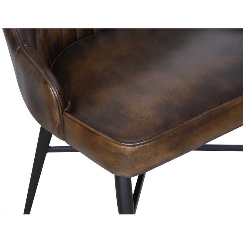 Hudson Whiskey Brown Top-Grain Buffalo Leather Dining Chair /Black Iron Leg