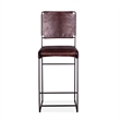 Bowden Counter Height Brown Top-Grain Buffalo Leather Stool Iron Sled Legs
