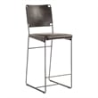 Bowden Counter Height Black Top Grain Buffalo Leather Stool w Iron Sled Legs
