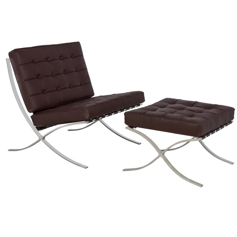 LeisureMod Bellefonte Modern Leather Dark Brown Tufted Accent Chair