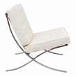 LeisureMod Bellefonte Modern Ivory Leather Tufted Accent Chair & Ottoman