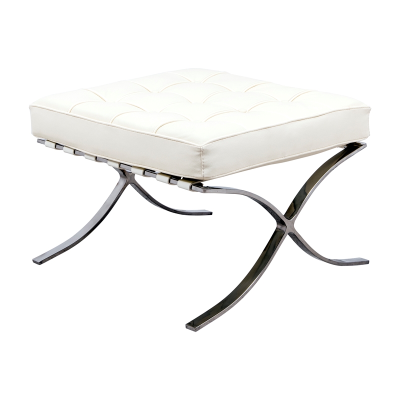 LeisureMod Bellefonte Modern Ivory Leather Tufted Accent Chair & Ottoman