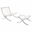 LeisureMod Bellefonte Modern Ivory Leather Tufted Accent Chair & Ottoman
