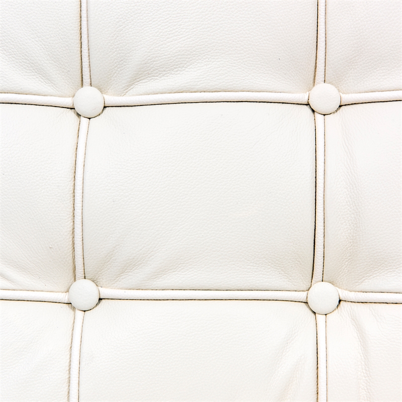 LeisureMod Bellefonte Modern Ivory Leather Tufted Accent Chair & Ottoman