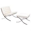 LeisureMod Bellefonte Modern Ivory Leather Tufted Accent Chair & Ottoman