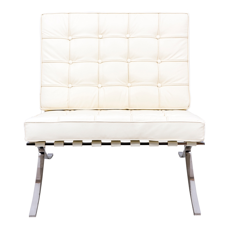 LeisureMod Bellefonte Modern Ivory Leather Tufted Accent Chair